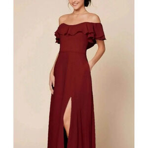 Dear Cleo Bridesmaid Formal Maxi Dress Off Shoulder Burgundy Size 6 Women's